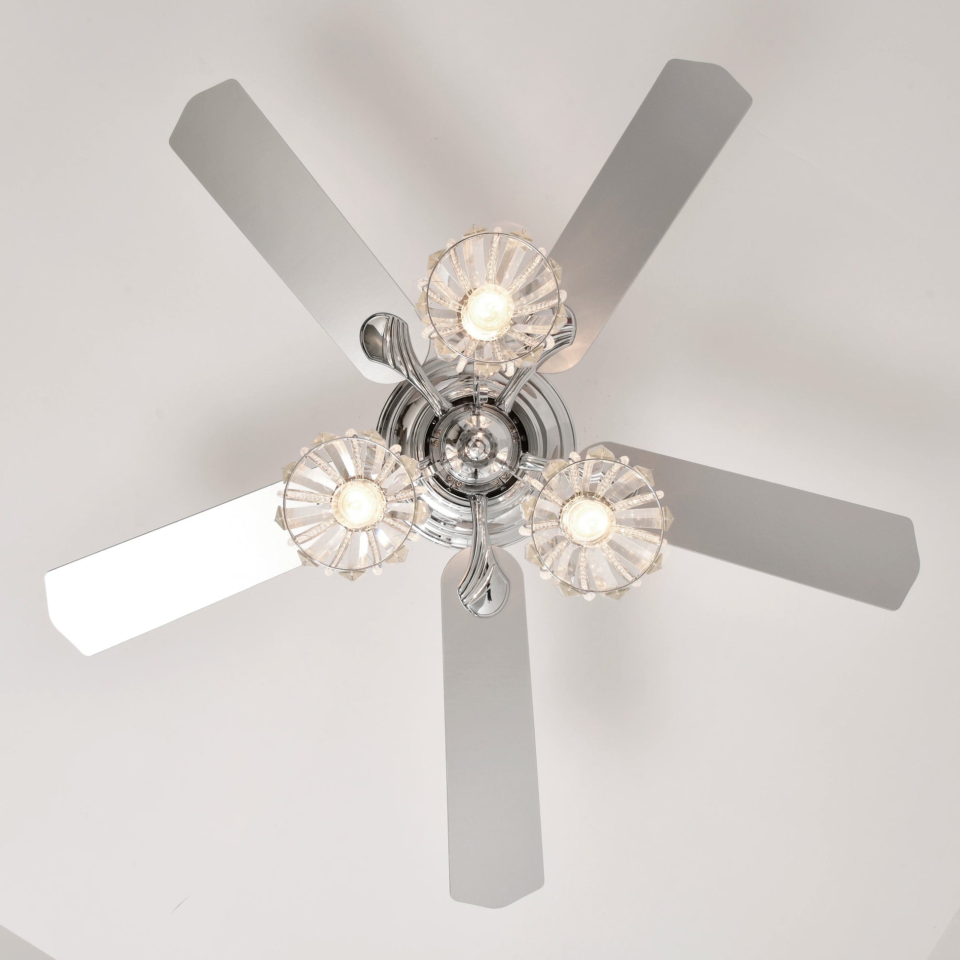 52''Crystal Ceiling Fan Lamp with Remote Control  3 Speed,5 Reversible Blades for Living Room,Dining Room,Bedroom - Home Fusion