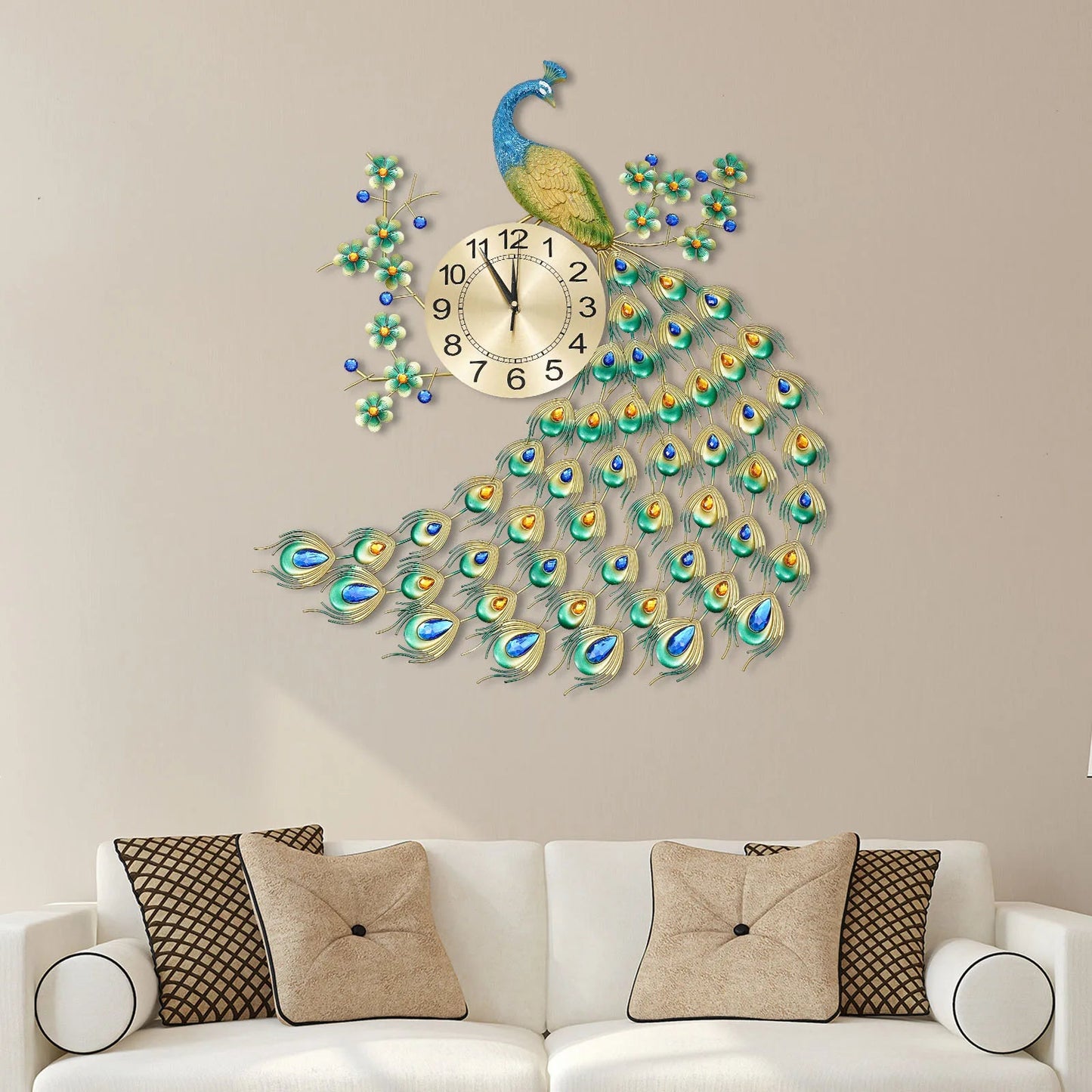 Exquisite Retro Decorations Peacock Wall Clock 75*65cm for Decorating Living Room and Dining Room Special Gift - Home Fusion