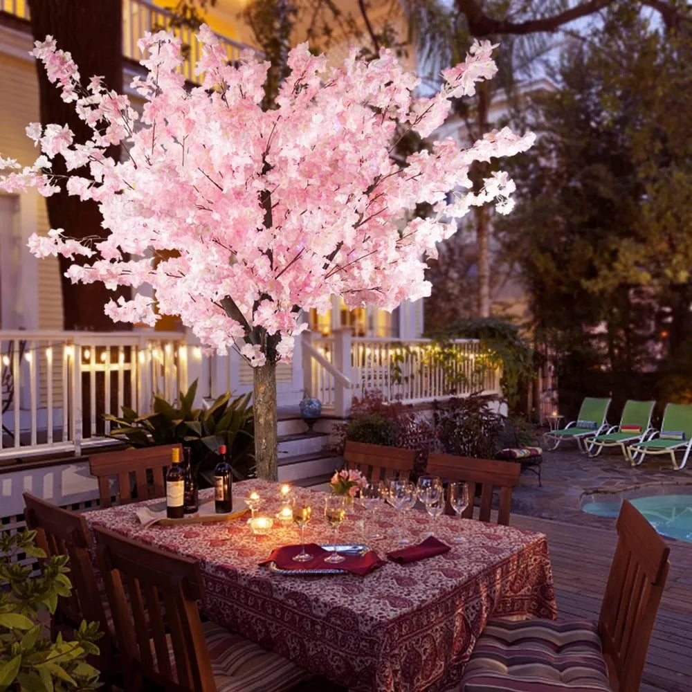 Artificial Cherry Trees Indoor Decor: Handmade Natural Fake Cherry Blossom Pink Tree Outdoor for Party Wedding Christmas (7 ft) - Home Fusion