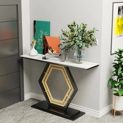 Metal Console Table, Couch Table, Sintered Stone Table Top, Narrow Hallway Tables for Entryway, Front Hall, Hallway, Living Room - Home Fusion