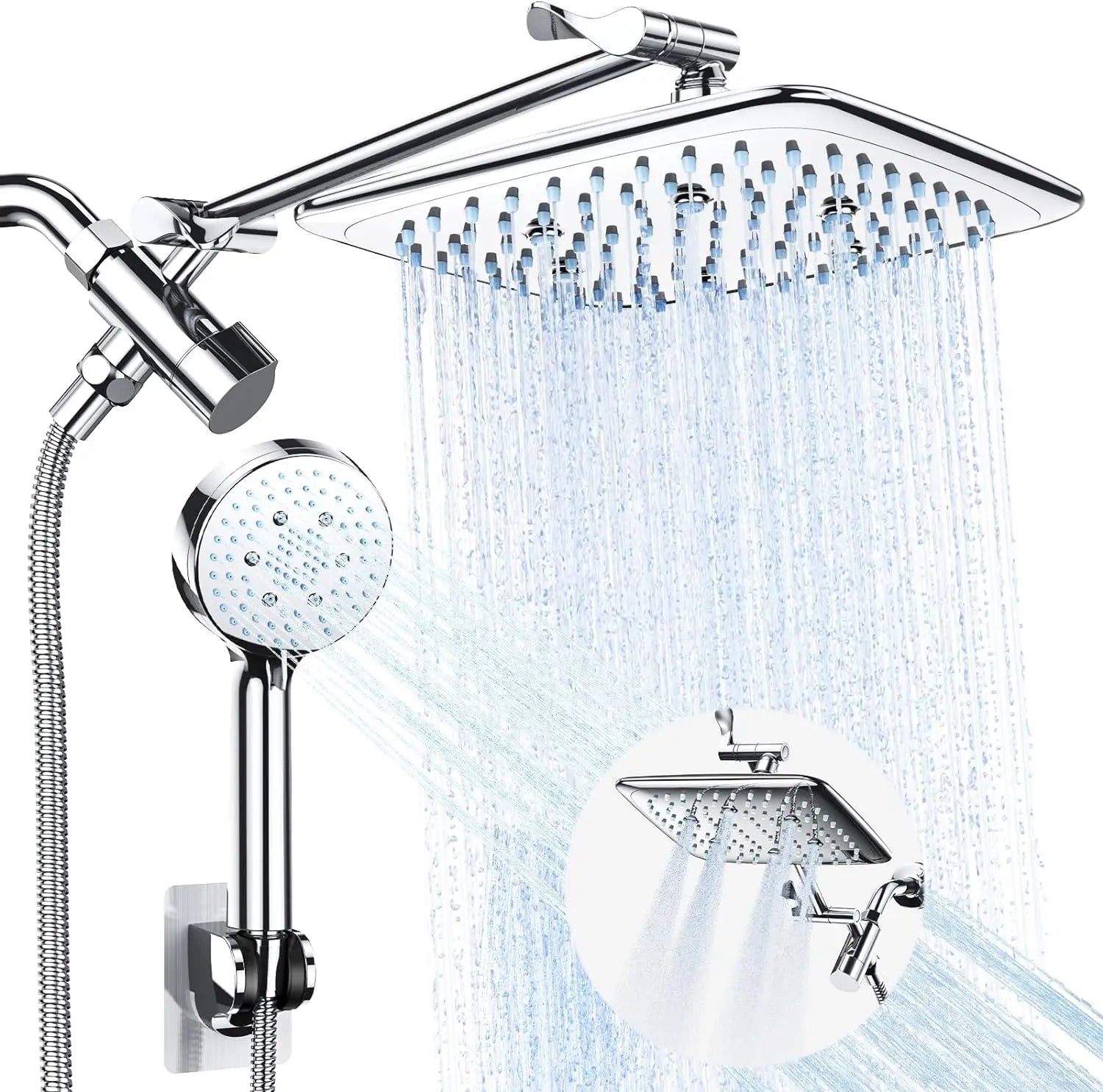 44403889537195 High Pressure Rain Shower Head Combo with Extension Arm- Easy to Install Wide Rainfall Showerhead 076823-f9.myshopify.com