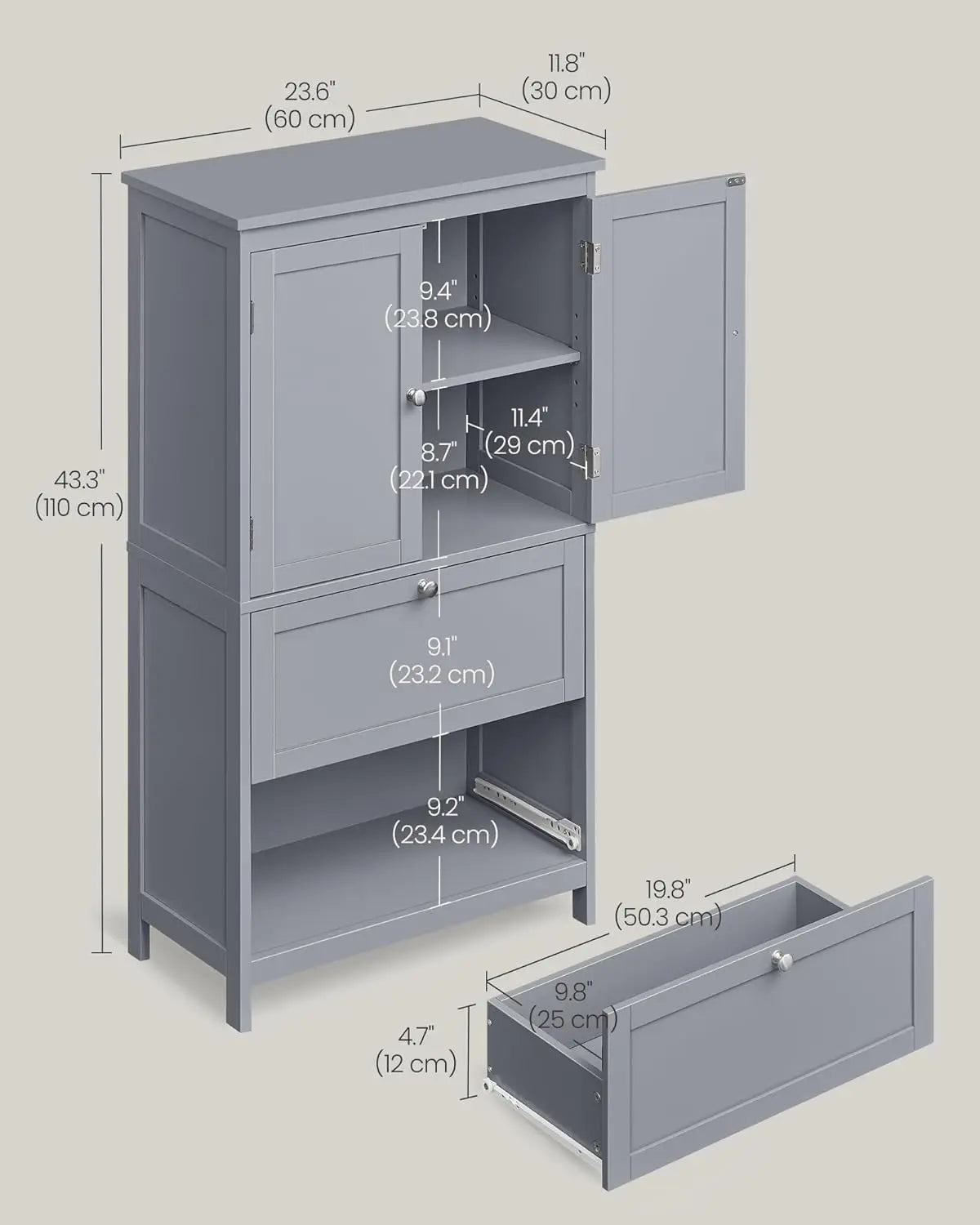 Bathroom Floor Storage Cabinet, Bathroom Storage Unit, Freestanding Cabinet with 2 Drawers and 2 Doors, Adjustable Shelf - Home Fusion