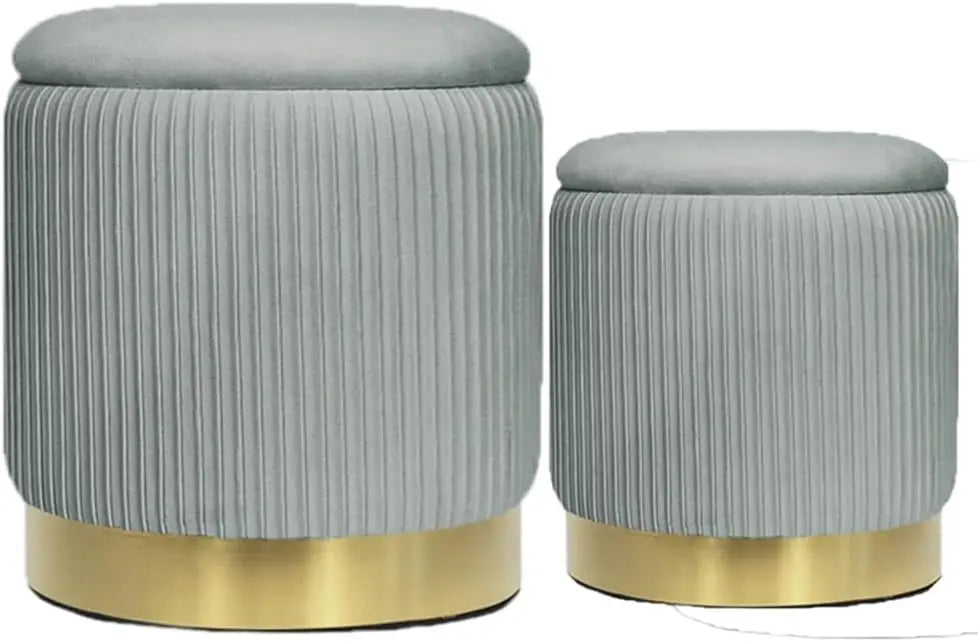 Round with Storage Set of 2, Velvet Storage Ottoman for Living Room, Round Storage, Ottoman Chair, Gold - Home Fusion