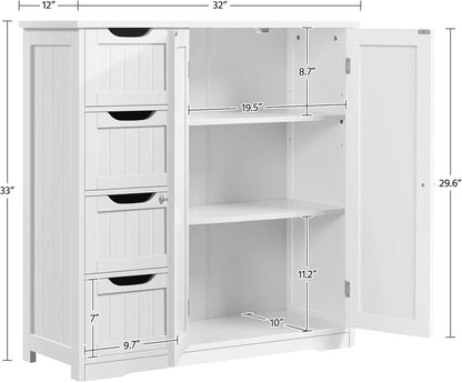 cabinet Wooden bathroom cabinet with 4 drawers and double doors, bathroom furniture and home decoration, white 076823-f9.myshopify.com