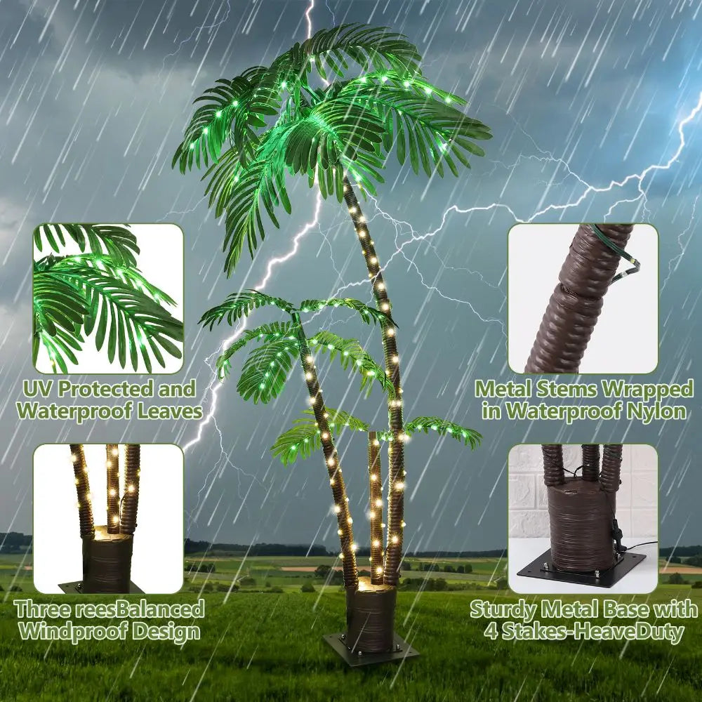 Artificial  Tree  6ft Solar Lighted Palm Tree LED Artificial Palm Tree for Tiki Bar Christmas Decoration 076823-f9.myshopify.com