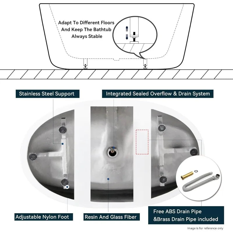 Acrylic freestanding bathtub, modern soaking tub with drain and overflow Including assembly - Home Fusion