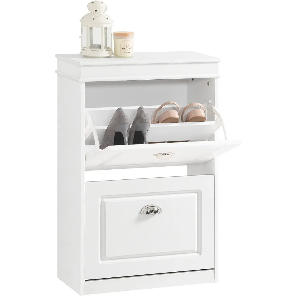 2 Flip-Drawers Shoe Cabinet, Slim Shoe Rack, Shoe Storage Cupboard Organizer Unit for Entryway and Hallway, 21.26"x9.45"x32.68" - Home Fusion