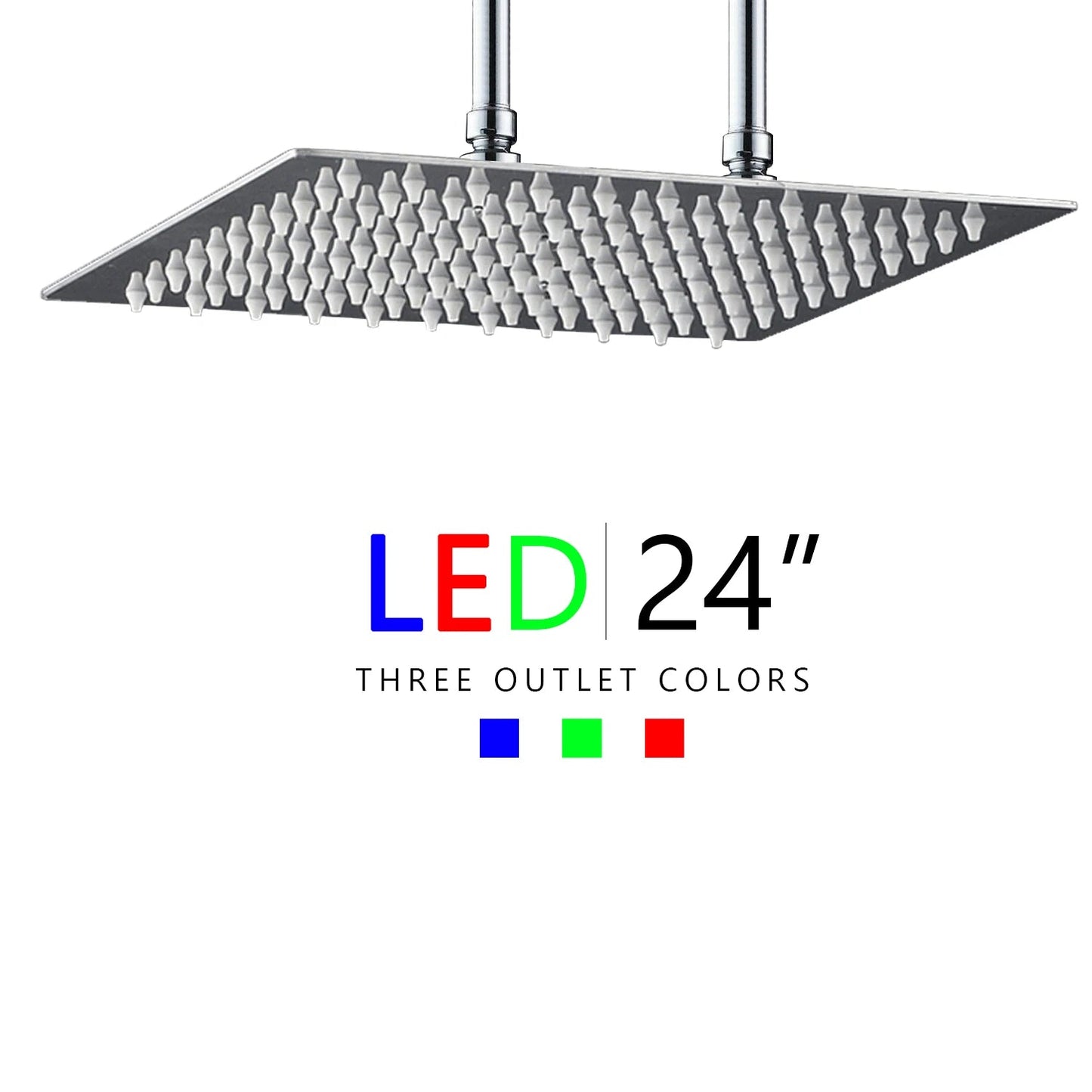 KEMAIDI Huge LED Shower Head Square Ultra-thin 24 inch High Pressure Rainfall Shower Head Stainless Steel Water Saving Shower - Home Fusion