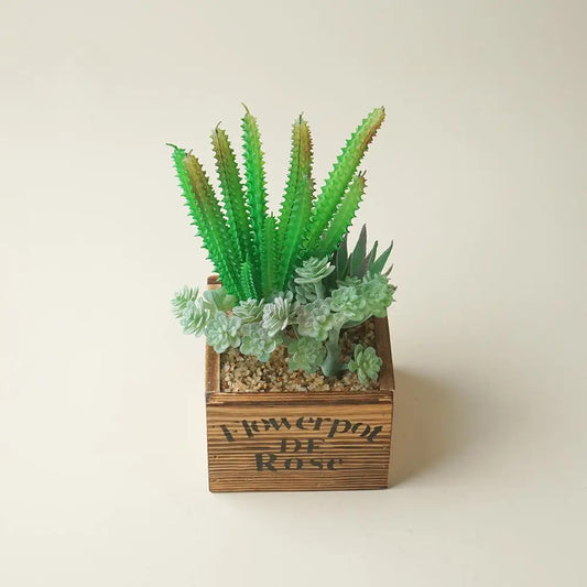 Artificial Succulents Wood Potted,Realistic Fake Succulents Plants in Pots Decorative for Indoor Outdoor - Home Fusion