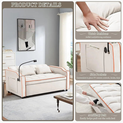 Velvet Convertible Couch Bed-Sofa: Charge, Relax, Sleep. - Home Fusion