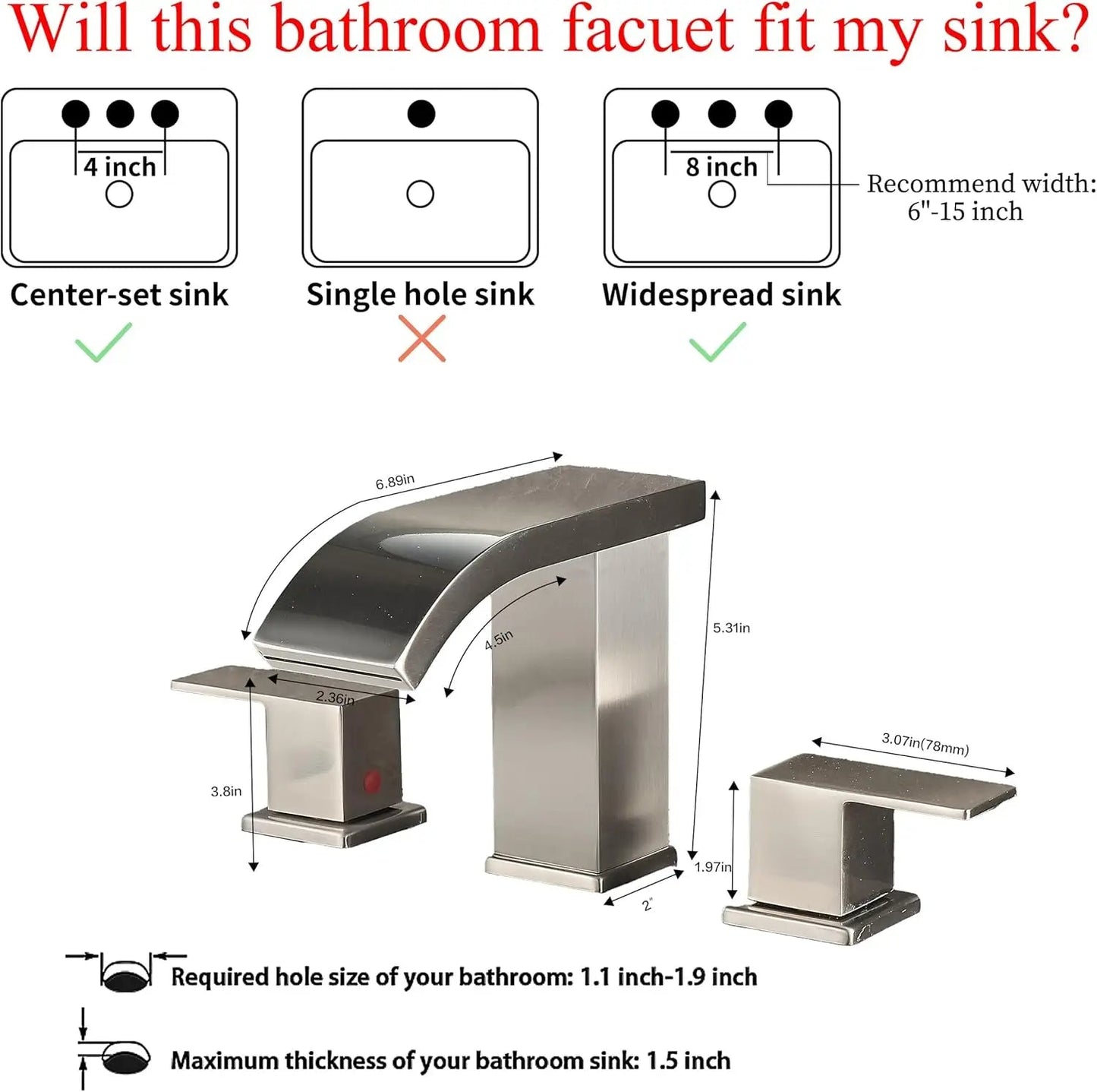Bathroom faucets  8 inch Bathroom faucet Easy installation Convenient pop-up drain - Home Fusion