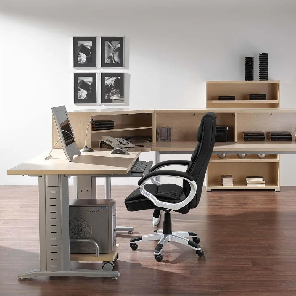 Office Chair High Back Computer Desk Chair, PU Leather Adjustable Height Modern Executive Swivel Task Chair with Padded - Home Fusion