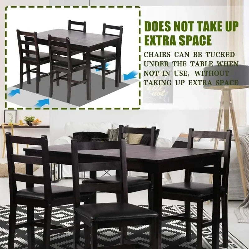 FDW Kitchen Table and Chairs for 4 Dining Room Table Set,Wood Elegant Kitchen Sets for Small Space,Dark Brown - Home Fusion