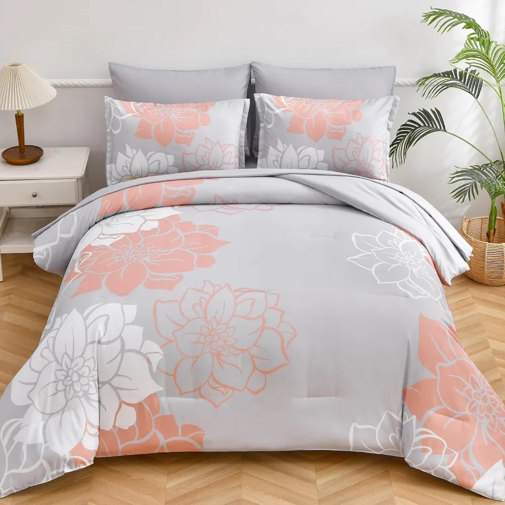 Flower 7 Piece Bed in A Bag Comforter Set. - Home Fusion