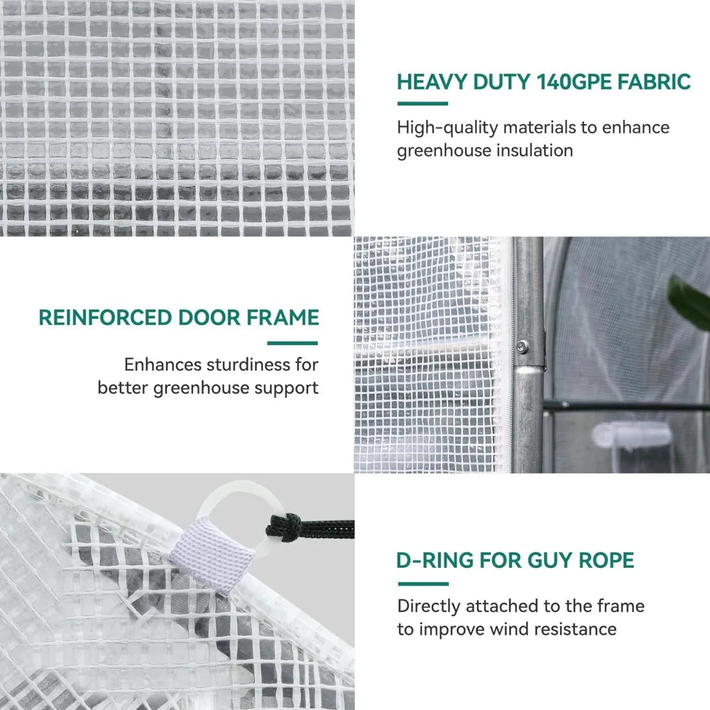 10x6.5x6.5ft Greenhouses Large Walk-in Green House Heavy Duty Tunnel Green Houses Outdoor Portable Plant Gardening Upgraded - Home Fusion