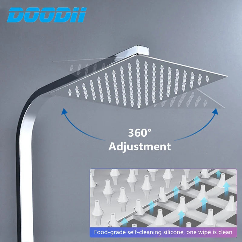 DOODII Removable Shower Heads Stainless Steel Square Round Rainfall Shower Head High Pressure Handheld Bathroom Accessories - Home Fusion