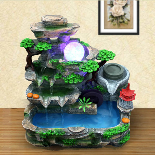 Waterfall Fountain Desktop Water LED Color Chang Rockery Table.