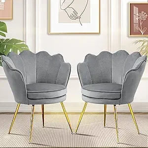 Accent Chairs Set of 2 for Living Room, Velvet Upholstered Makeup Room Vanity Chair with Back, Golden Metal Legs Accent Side Cha - Home Fusion