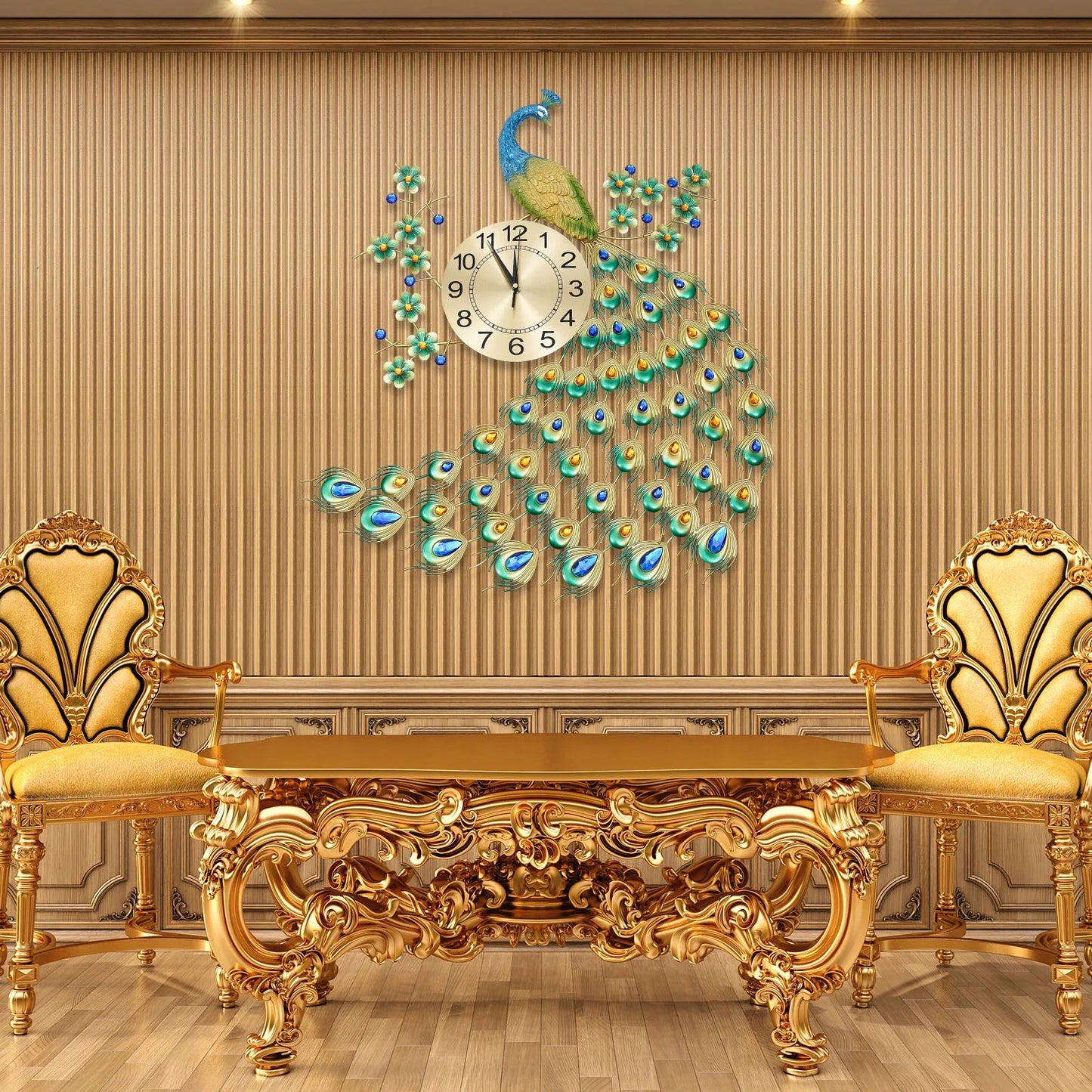 Exquisite Retro Decorations Peacock Wall Clock 75*65cm for Decorating Living Room and Dining Room Special Gift - Home Fusion
