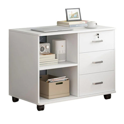 File Cabinet 3 Drawer Printer Stand Lateral Mobile Under Desk Organizer Wooden With Wheels Adjustable Shelves Home Room Storage - Home Fusion
