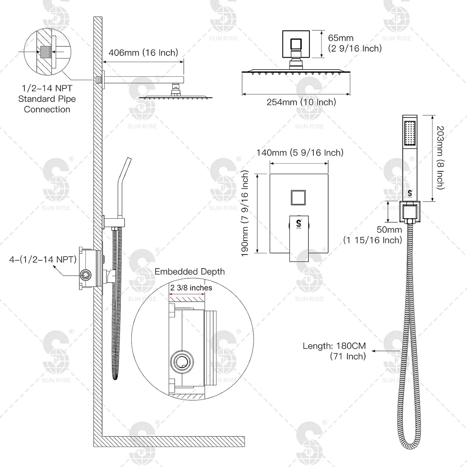 wall mounted shower head bathroom shower - Home Fusion