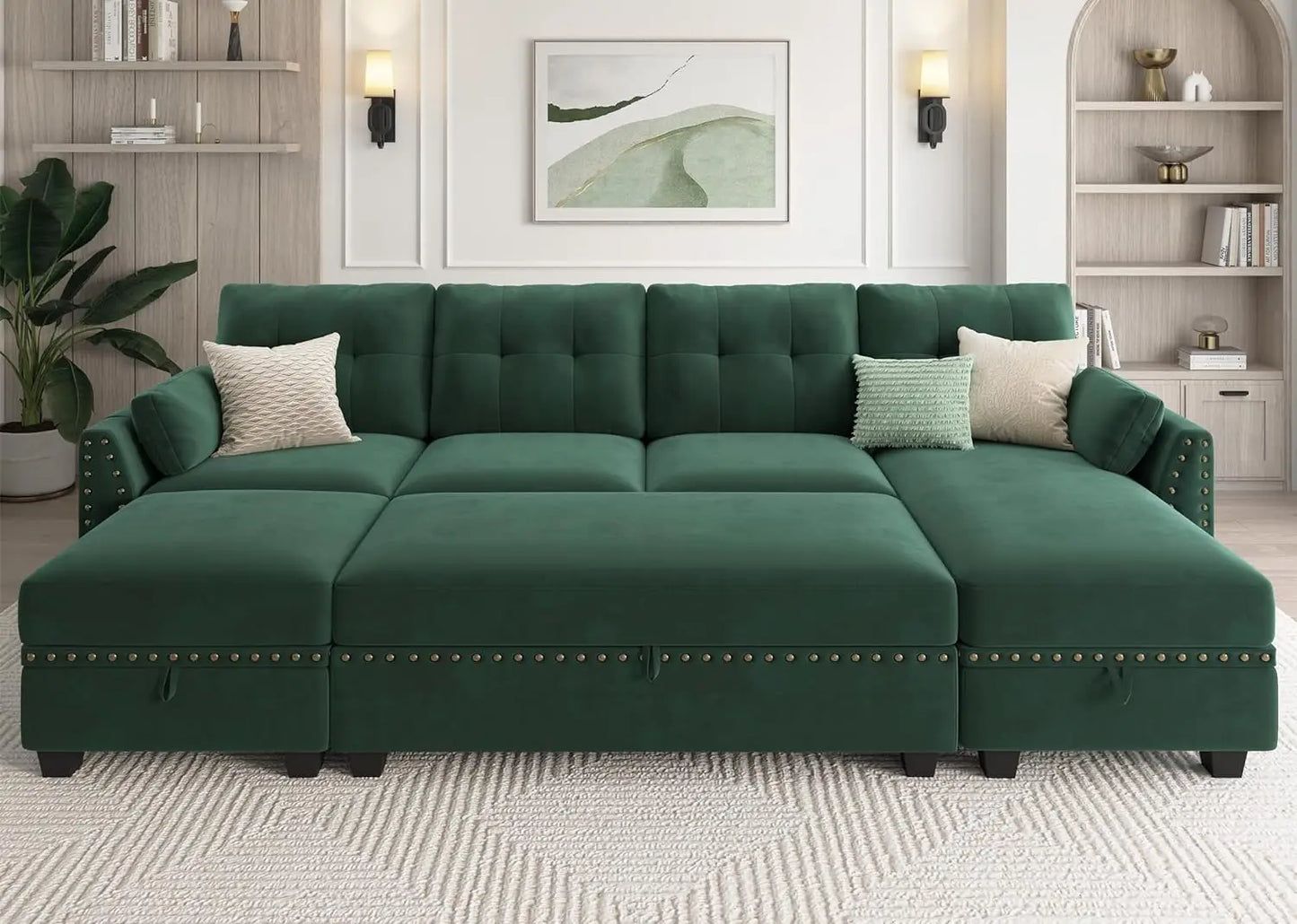 44390950928555 Velvet Reversible Sectional Sleeper Sofa with Storage Ottoman Convertible Couch 4-Seater Sectional Sofa Bed for Living Room 076823-f9.myshopify.com