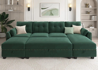 44390950928555 Velvet Reversible Sectional Sleeper Sofa with Storage Ottoman Convertible Couch 4-Seater Sectional Sofa Bed for Living Room 076823-f9.myshopify.com