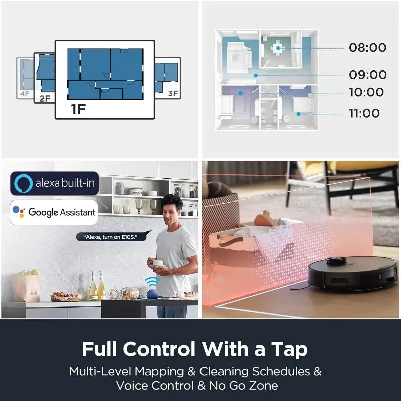 Robotic Vacuum and Mop ComboCarpet&Floor, Auto Lifting Mop, LiDAR Navigation, App Control