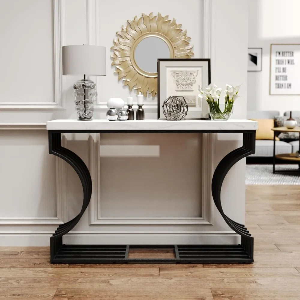 console table Modern Entryway Table, Console Table, 47.24" Faux Marble Narrow Sofa Table Free Combine Two Different Shape for Hallway Entrance 076823-f9.myshopify.com
