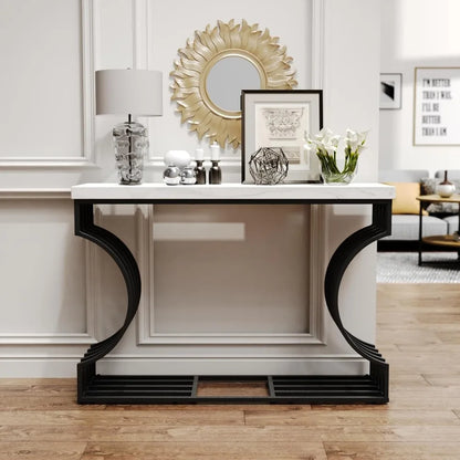 console table Modern Entryway Table, Console Table, 47.24" Faux Marble Narrow Sofa Table Free Combine Two Different Shape for Hallway Entrance 076823-f9.myshopify.com