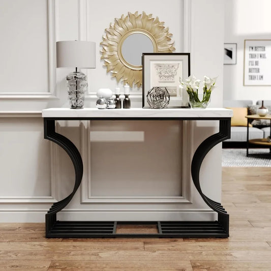 console table Modern Entryway Table, Console Table, 47.24" Faux Marble Narrow Sofa Table Free Combine Two Different Shape for Hallway Entrance 076823-f9.myshopify.com