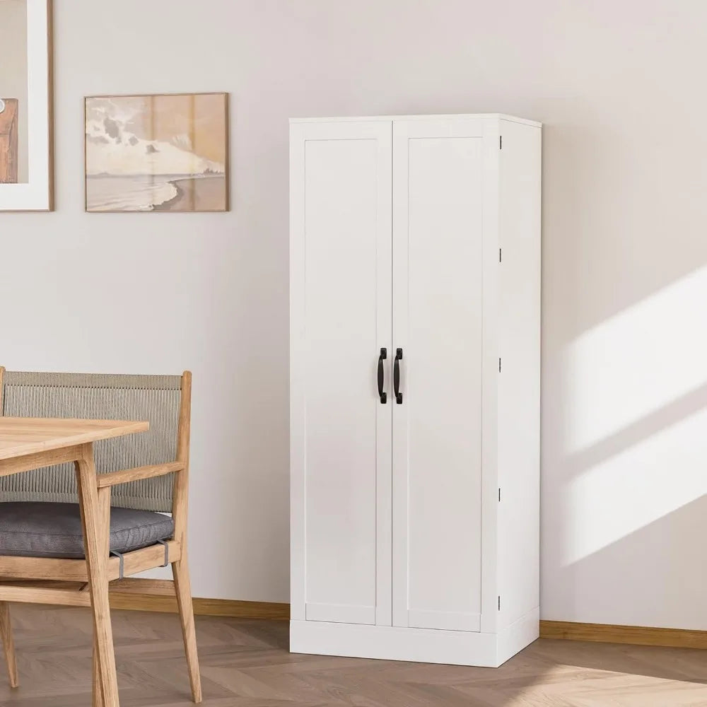 Pantry Cabinet,Tall White Kitchen Storage Cabinet with 2 Doors and Adjustable Shelves, 59" H Food Storage Freestanding Cupboard - Home Fusion