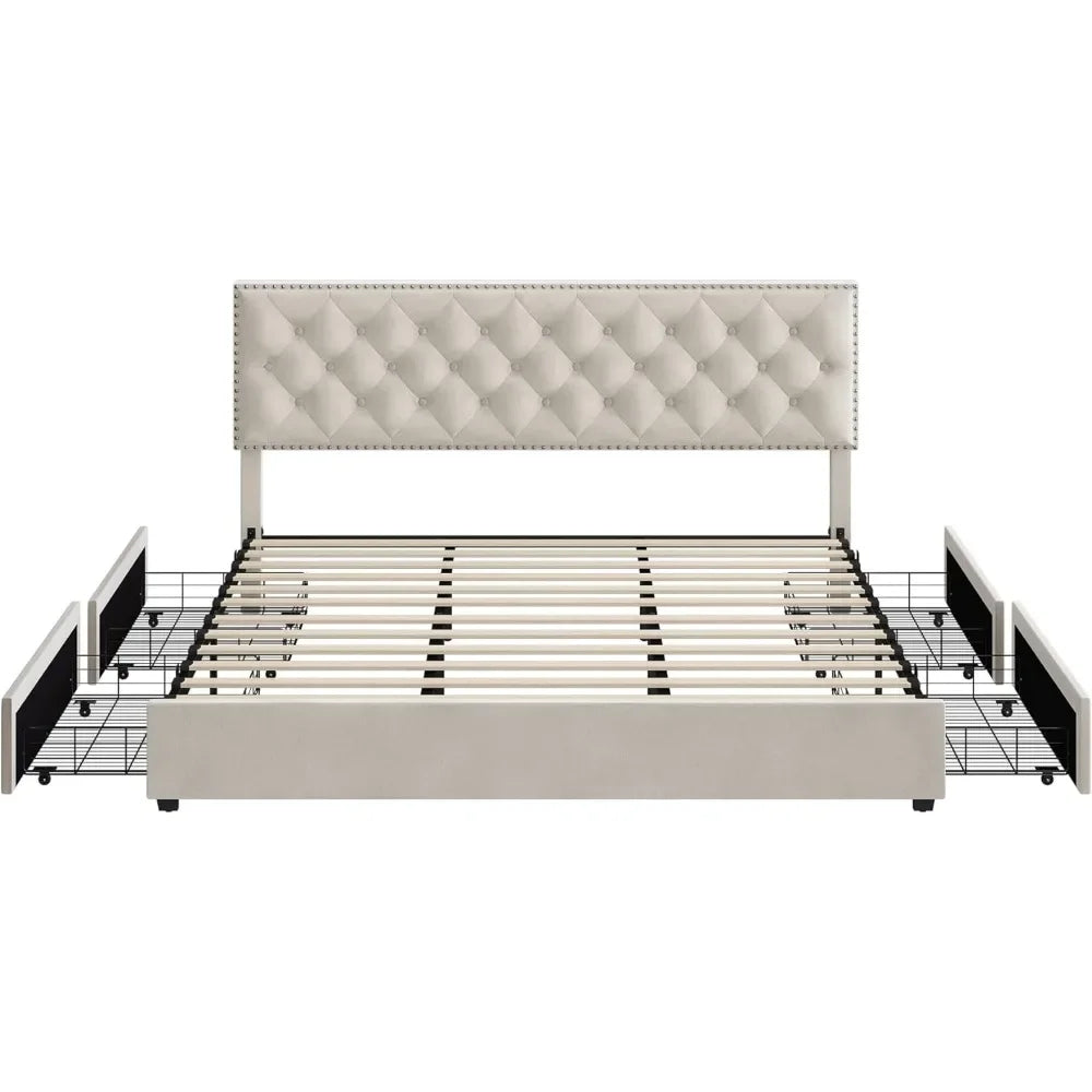 King Size Bed Frame with 4 Storage Drawers. Home Fusion King Size Bed Frame with 4 Storage Drawers. 076823-f9.myshopify.com