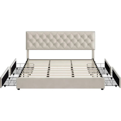 King Size Bed Frame with 4 Storage Drawers. Home Fusion King Size Bed Frame with 4 Storage Drawers. 076823-f9.myshopify.com