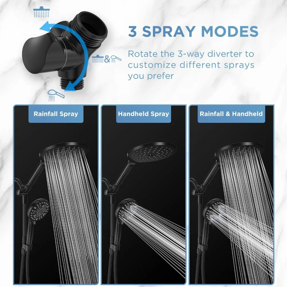 Dual Handheld Shower Head Combo,2-in-1 Rain Shower Heads System 8 Inch Rainfall Shower Head and 10 Modes High Pressure Hand Held - Home Fusion