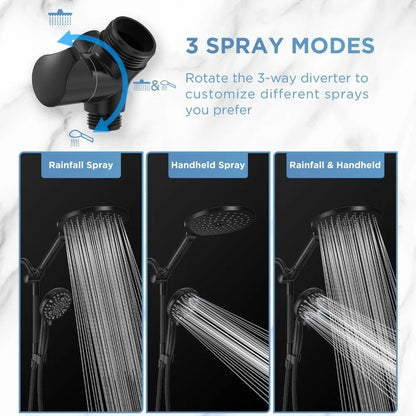 Dual Handheld Shower Head Combo,2-in-1 Rain Shower Heads System 8 Inch Rainfall Shower Head and 10 Modes High Pressure Hand Held - Home Fusion