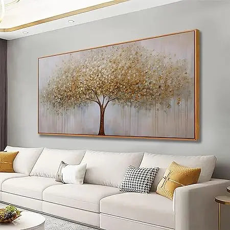 Wall Art Gold Abstract Tree of Life Framed Modern Artwork Canvas Painting Textured Tree Pictures Wall Decor Home Decor Wall - Home Fusion