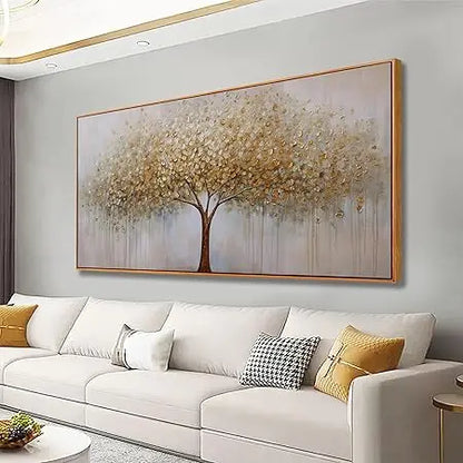 Wall Art Gold Abstract Tree of Life Framed Modern Artwork Canvas Painting Textured Tree Pictures Wall Decor Home Decor Wall - Home Fusion
