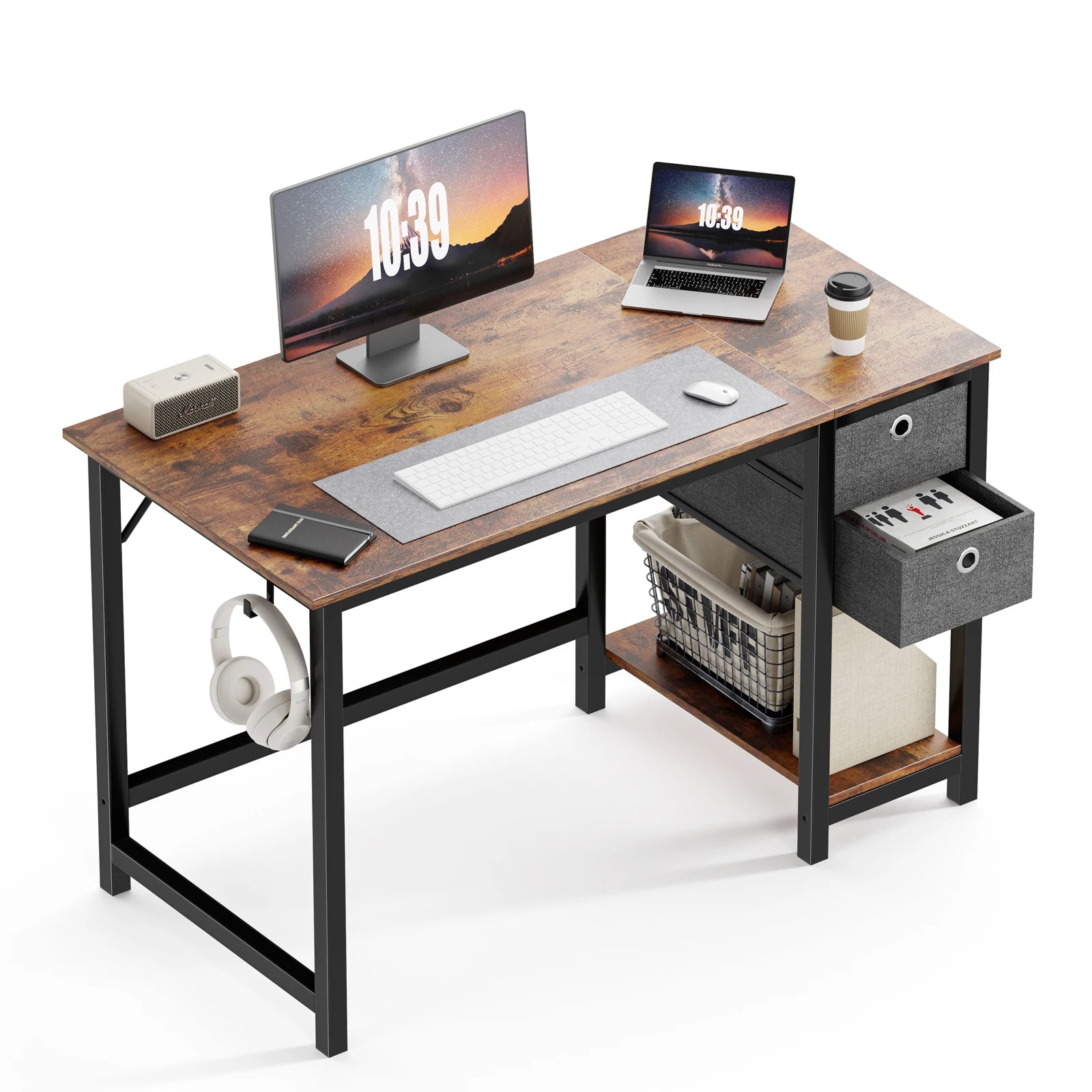 JHK Computer Desk With Drawers 55 Inch Home Office Desk Writing Desk Work Desk PC Table Study Desk With 2-Tier Drawers - Home Fusion