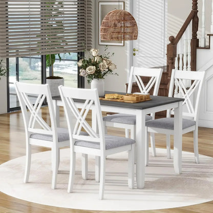 5 Piece Dining Room Table Set for Kitchen with Faux Marble Dining Table and 4 Upholstered-Seat Chairs,Living Room Furniture - Home Fusion