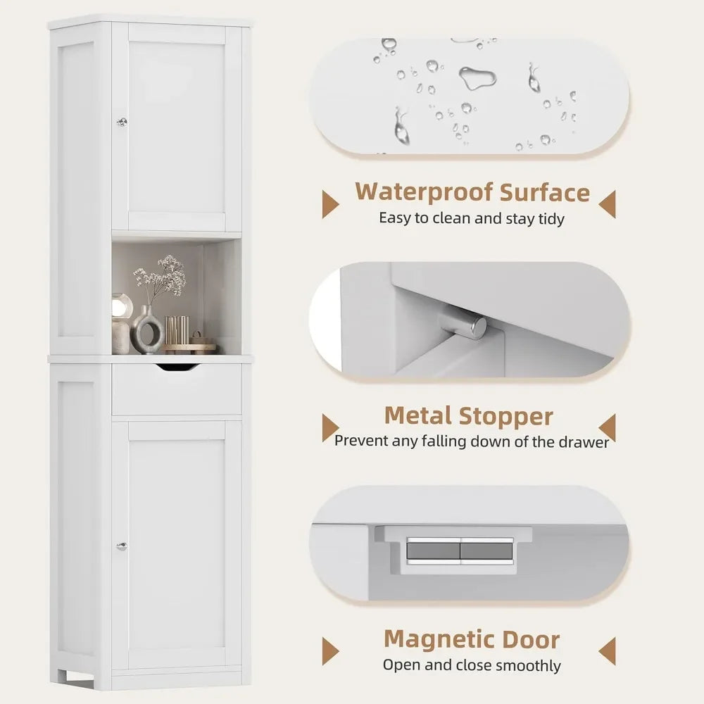 Bathroom Storage Cabinet, Slim Corner Floor Cabinet with Doors and Drawer, Freestanding Narrow Organizer with Adjustable Shelves Home Fusion Bathroom Storage Cabinet, Slim Corner Floor Cabinet with Doors and Drawer, Freestanding Narrow Organizer with Adjustable Shelves 076823-f9.myshopify.com