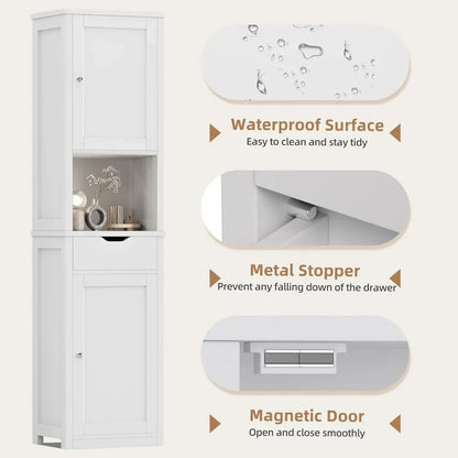Bathroom Storage Cabinet, Slim Corner Floor Cabinet with Doors and Drawer, Freestanding Narrow Organizer with Adjustable Shelves Home Fusion Bathroom Storage Cabinet, Slim Corner Floor Cabinet with Doors and Drawer, Freestanding Narrow Organizer with Adjustable Shelves 076823-f9.myshopify.com