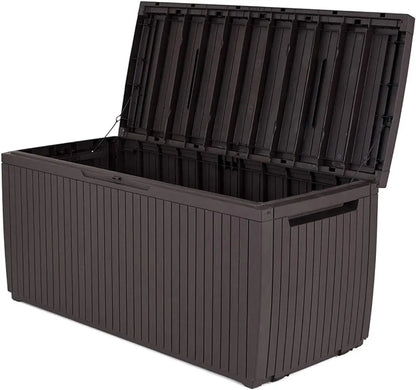 Springwood 80 Gallon Resin Outdoor Storage Box for Patio Furniture Cushions, Pool Toys,and Garden Tools with Handles,Brown - Home Fusion