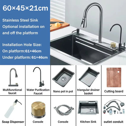 304 Stainless Steel Waterfall Kitchen Sink Sink Large Single basin With Large Single Slot Sink Above Counter With Cup Disher Home Fusion 304 Stainless Steel Waterfall Kitchen Sink Sink Large Single basin With Large Single Slot Sink Above Counter With Cup Disher 076823-f9.myshopify.com