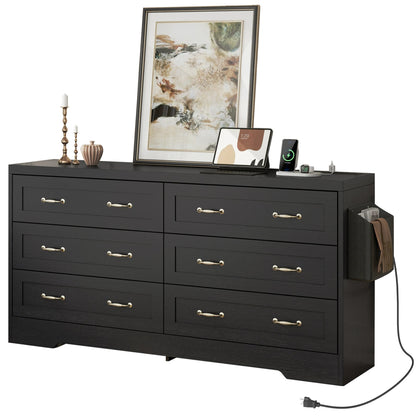 6 Drawer Dresser for Home Bedroom Wood Storage Cabinet Chest of Drawer Organizer - Home Fusion