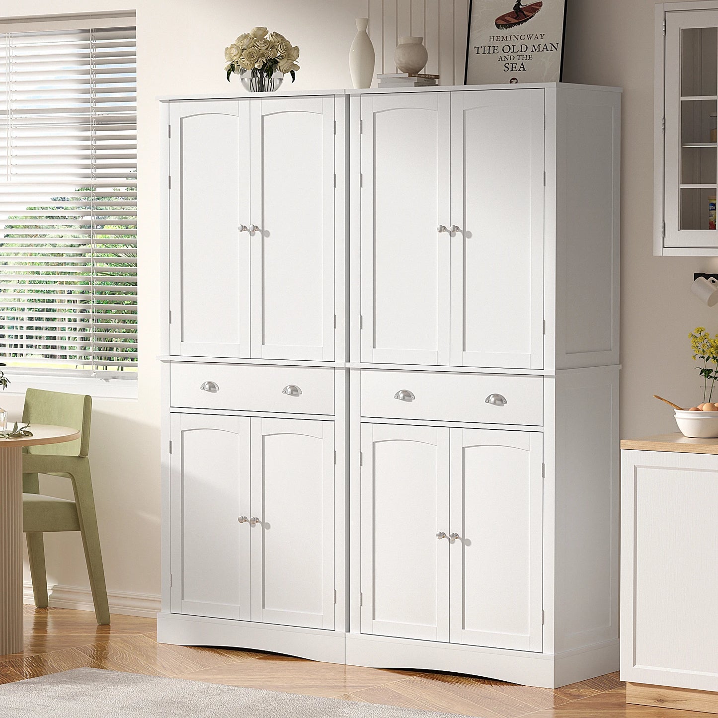 71" H Freestanding Cupboard with 2 Storage Cabinet, 1 Drawer and 4 Adjustable Shelves,Large Tall Pantry Cupboard for Dining Room - Home Fusion