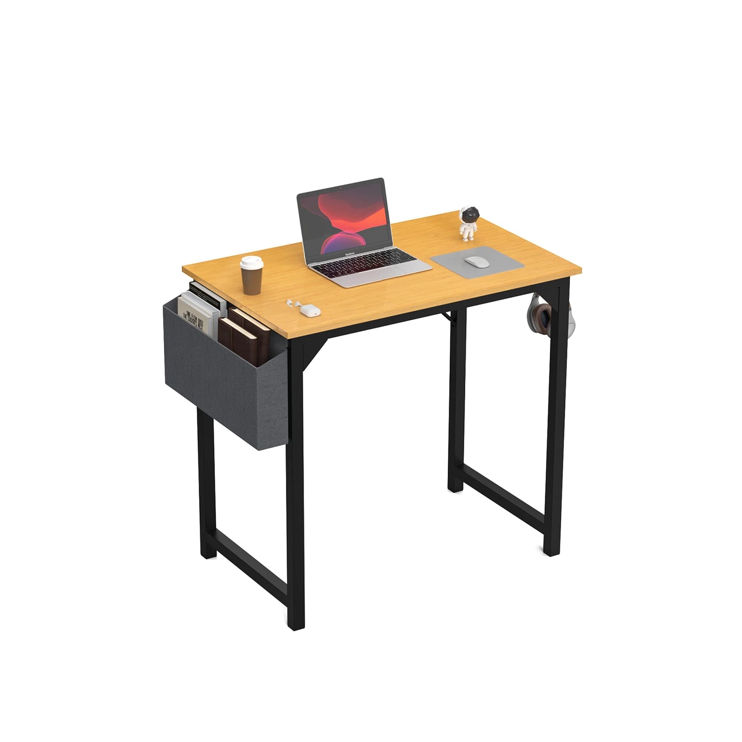 JHK Computer Desk Writing Study Office Gaming Table Modern Simple Style Compact with Side Bag Headphone Hook Easy Assembly - Home Fusion