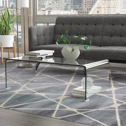 Rectangler Center Table with LED Lights2-Tier Tea Table Modern Side Coffee Table for Living Room - Home Fusion
