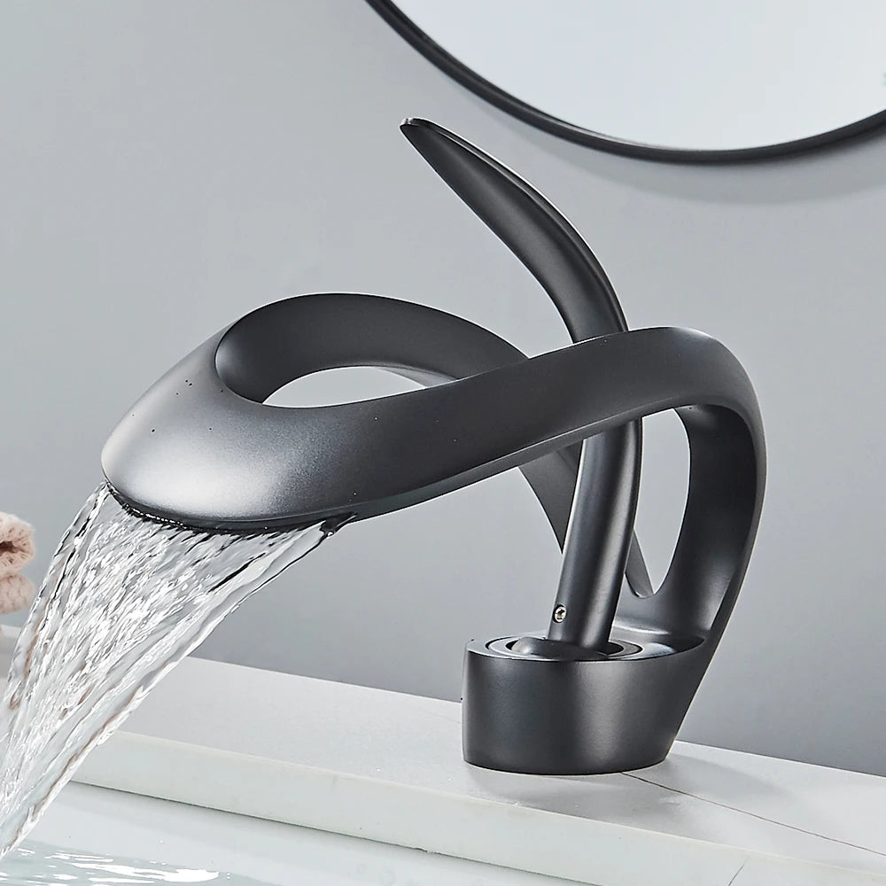 Rozin Luxury Black Basin Faucet Grey Bathroom Waterfall Mixer Tap Brass Deck Mount Modern Style Hot Cold Water Sink Mixer Crane - Home Fusion