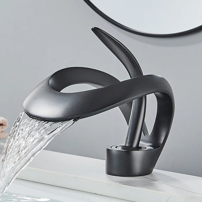 Rozin Luxury Black Basin Faucet Grey Bathroom Waterfall Mixer Tap Brass Deck Mount Modern Style Hot Cold Water Sink Mixer Crane - Home Fusion